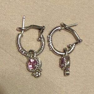 Judith Ripka sterling silver hoop earrings pink sapphire